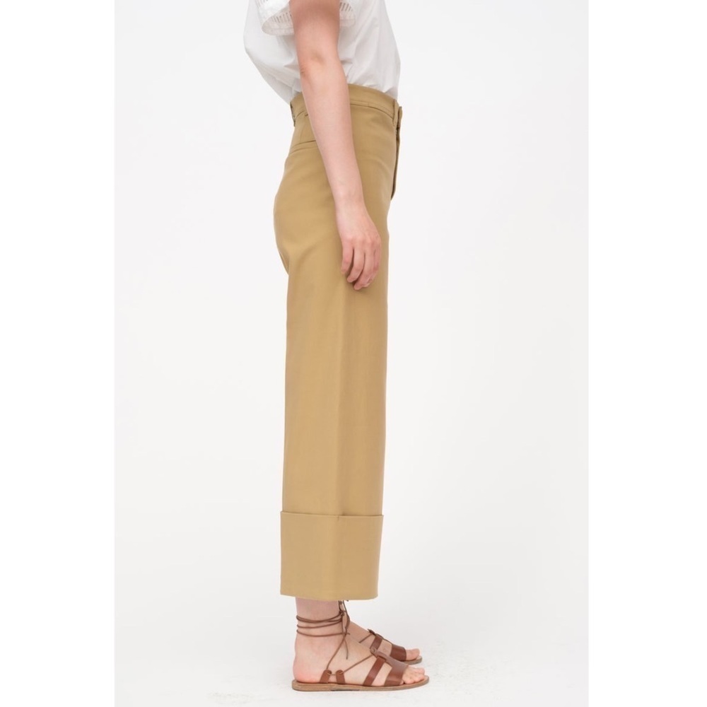 SEA NEW‎ YORK High Rise Wide Leg Oversize-Cuff Crop Linen Blend Khaki Trousers 4 - Picture 3 of 7